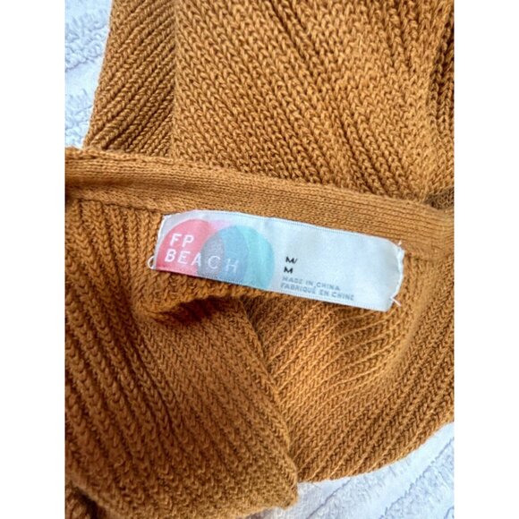 FP Beach Sleeveless Dress Medium Ribbed Knit Mini V-Neck Brown Pockets Beachy - Picture 6 of 9